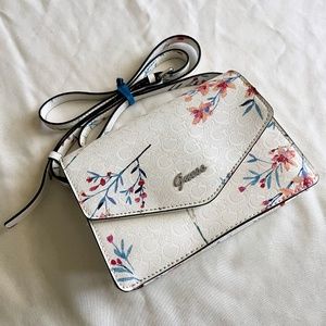 Guess White Mini Kalie Floral Crossbody Purse Bag